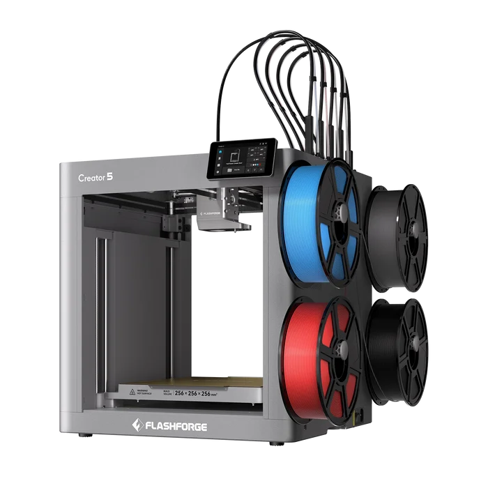 Flash forge C5 & C5Pro, Creator 5 Open Frame FDM 3D Printer 4 Toolheads Multi-Color Multi-Material 500% Faster, Zero Purge Waste