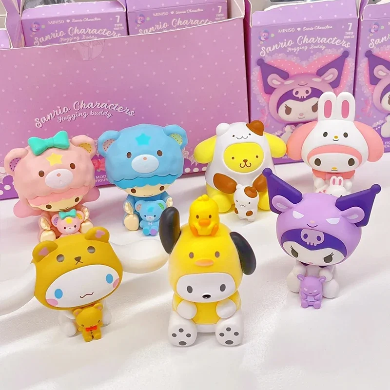 MINISO Sanrio Hug Little Buddy Series Kulomi Cinnamoroll Cartoon Doll Model Ornament Toys Hobbies Action Figures Holiday Gifts