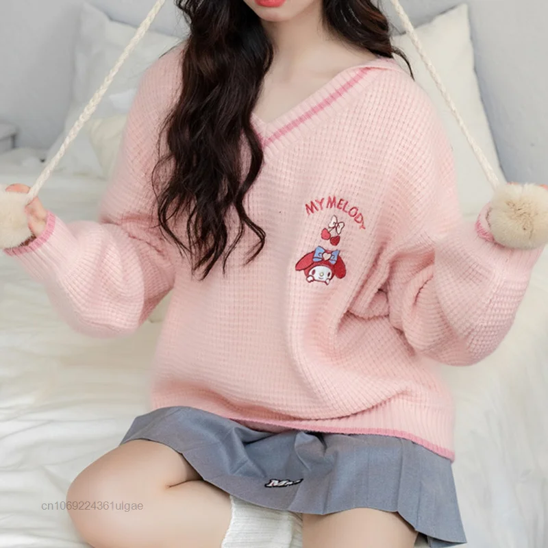 Sanrio Cinnamoroll Melody Sweater Women Autumn Trend Clothes Y2k College Style Tops Female Sweet Pullovers Knitted Sweatshirts