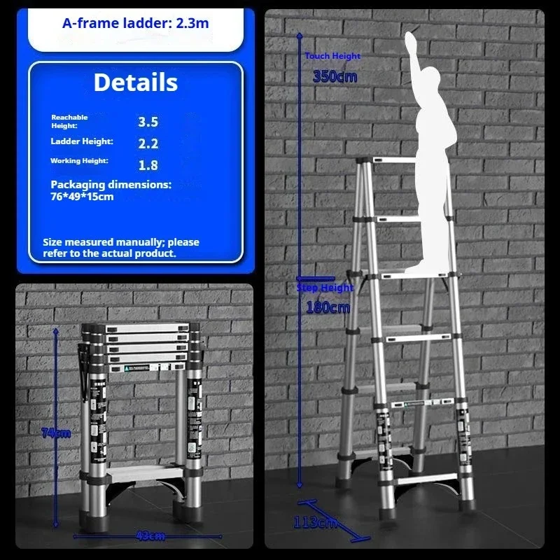 Reinforced aluminum alloy folding telescopic ladder, aluminum alloy folding ladder, double support anti slip zigzag ladder
