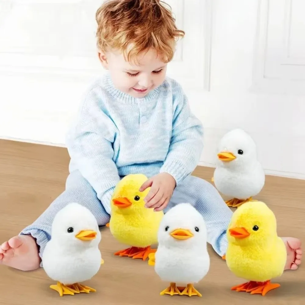Jumping Chicken Duck Yellow Jumping Chicken Clockwork Toy Simulation Cartoon Interactive Toy Plush Walking Hopping Kids Toy