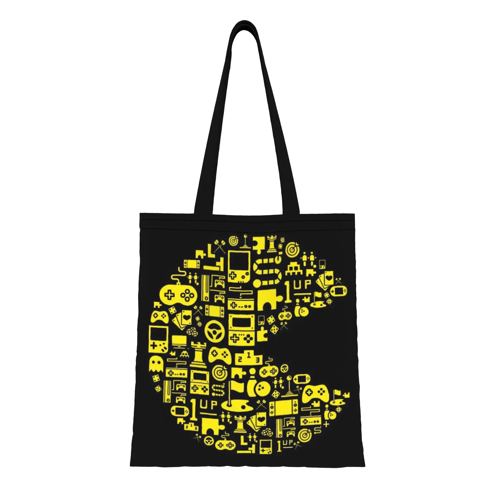 Back to school season Yellow (1) Pac-Man Canvas Tote Bag Perfect for Outdoor Women's Top-Handle Bags