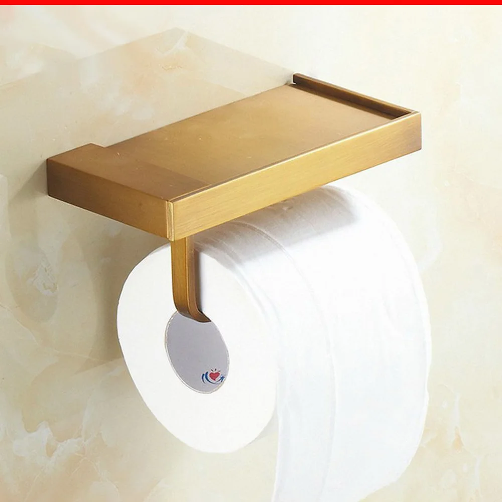 1PC New Brass bathroom paper phone holder with shelf bathroom Mobile phones towel rack toilet paper holder tissue boxes zba170