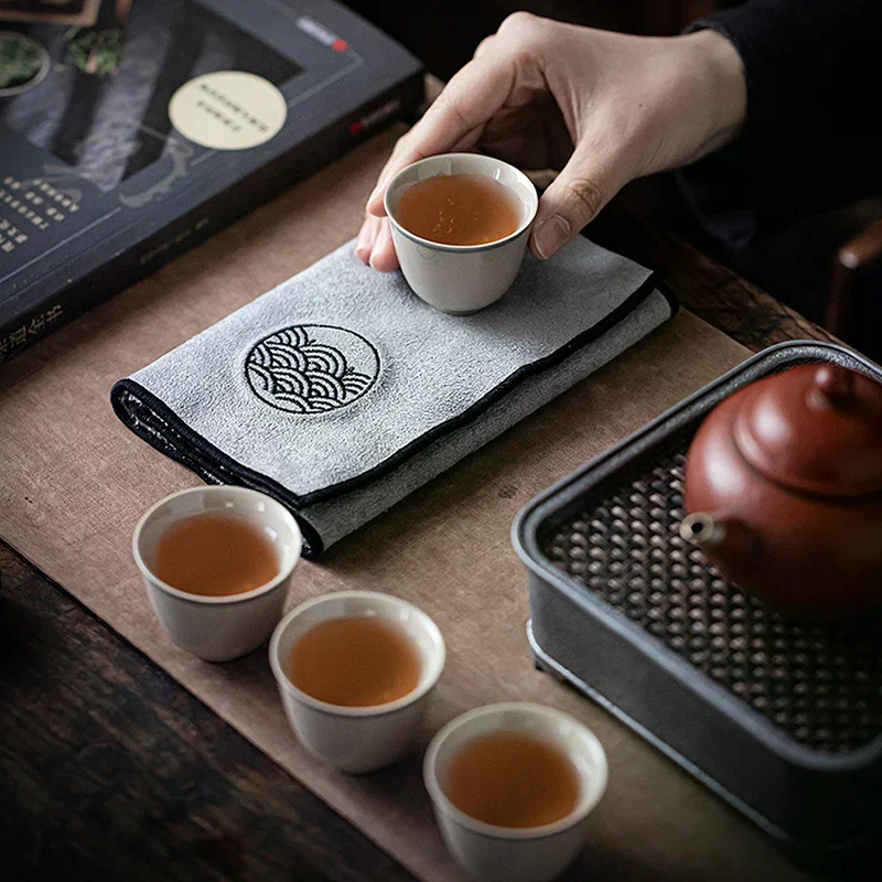 Water Absorption Tea Towel Tea Cloth Thickened Coffee Table Cloth Zen Teaware Towel Cotton Linen Rag Pad Tea Table Accessories