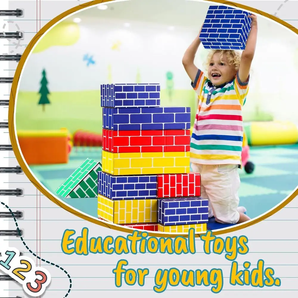 Set di 48 blocchi di cartone jumbo per bambini: forme spesse e impilabili in blu, giallo, rosso, verde per giochi educativi