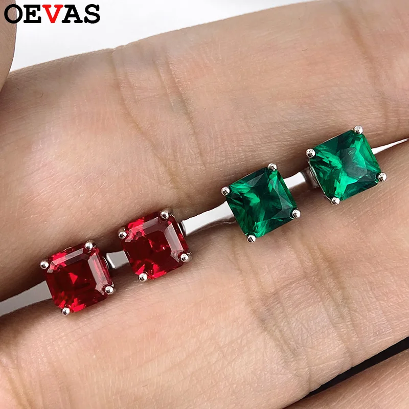 

OEVAS 100% стерлингового серебра 925 пробы 2 карата серьги-гвоздики с муассанитом для женщин серьги-гвоздики с бриллиантами огранки Asscher сверкающие ювелирные изделия