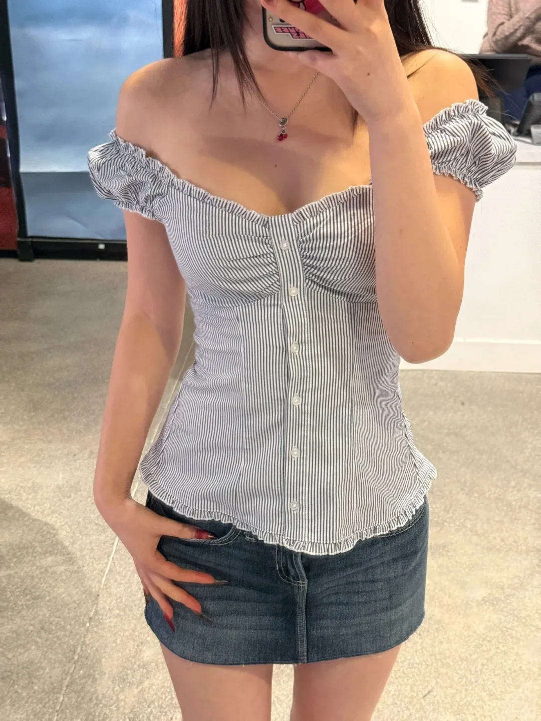 

Sweet Blue Striped Folds Blouse Top Women New Single Breasted Ruffle Sleeveless Tank Tops Vest Casual Preppy Style Y2K Camisole