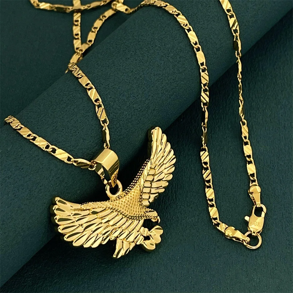 

Luxury 24K 9999 Pure Gold real gold Necklace Big Show Grand Eagle Pendant Necklace
