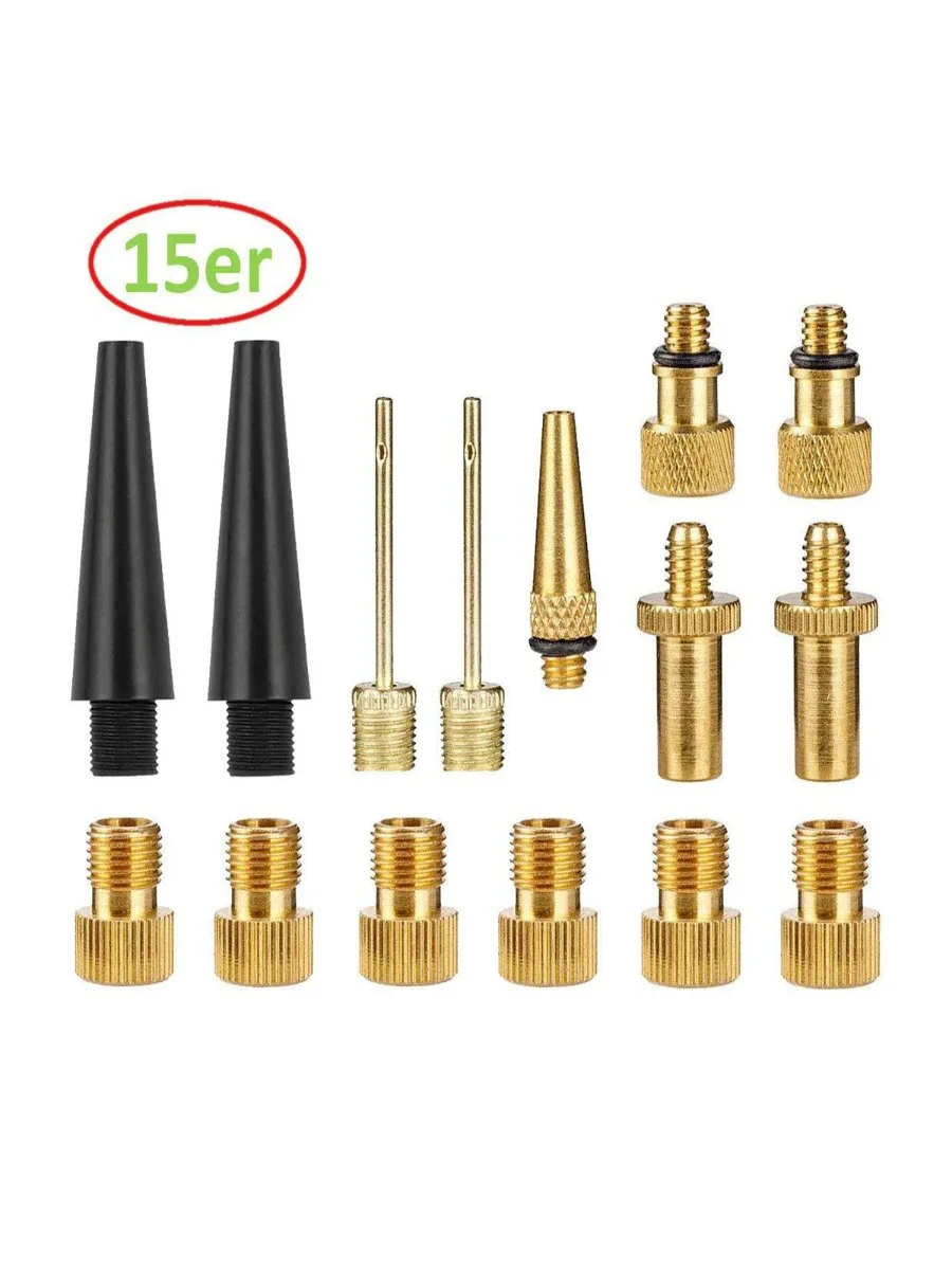AliExpress 15Pcs Copper Bike Valve Adapter Set - SV/AV/DV Pump Nozzle Kit for Tire Inflation