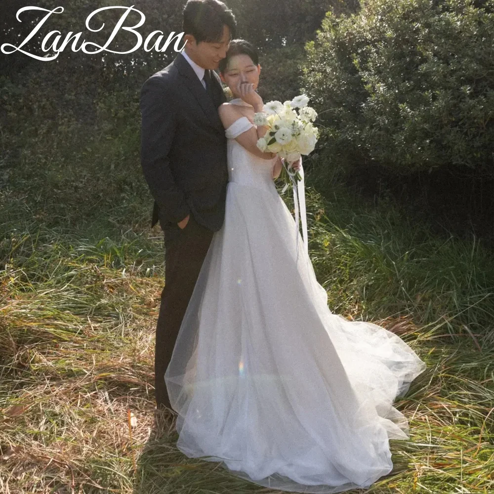 ZanBan Customized Elegant New Tulle Wedding Dress A-line Floor-Length Pleat 2026 Korea Photoshoot Scarf 웨딩드레스 Bridal Gown