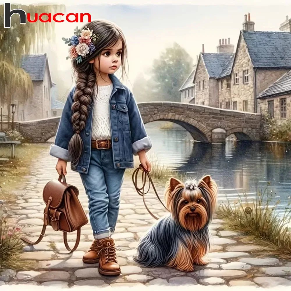 Huacan DIY Diamantmalerei Mädchen Hund Diamant-Mosaik Porträt Tier Neu 2026 Bild aus Strasssteinen