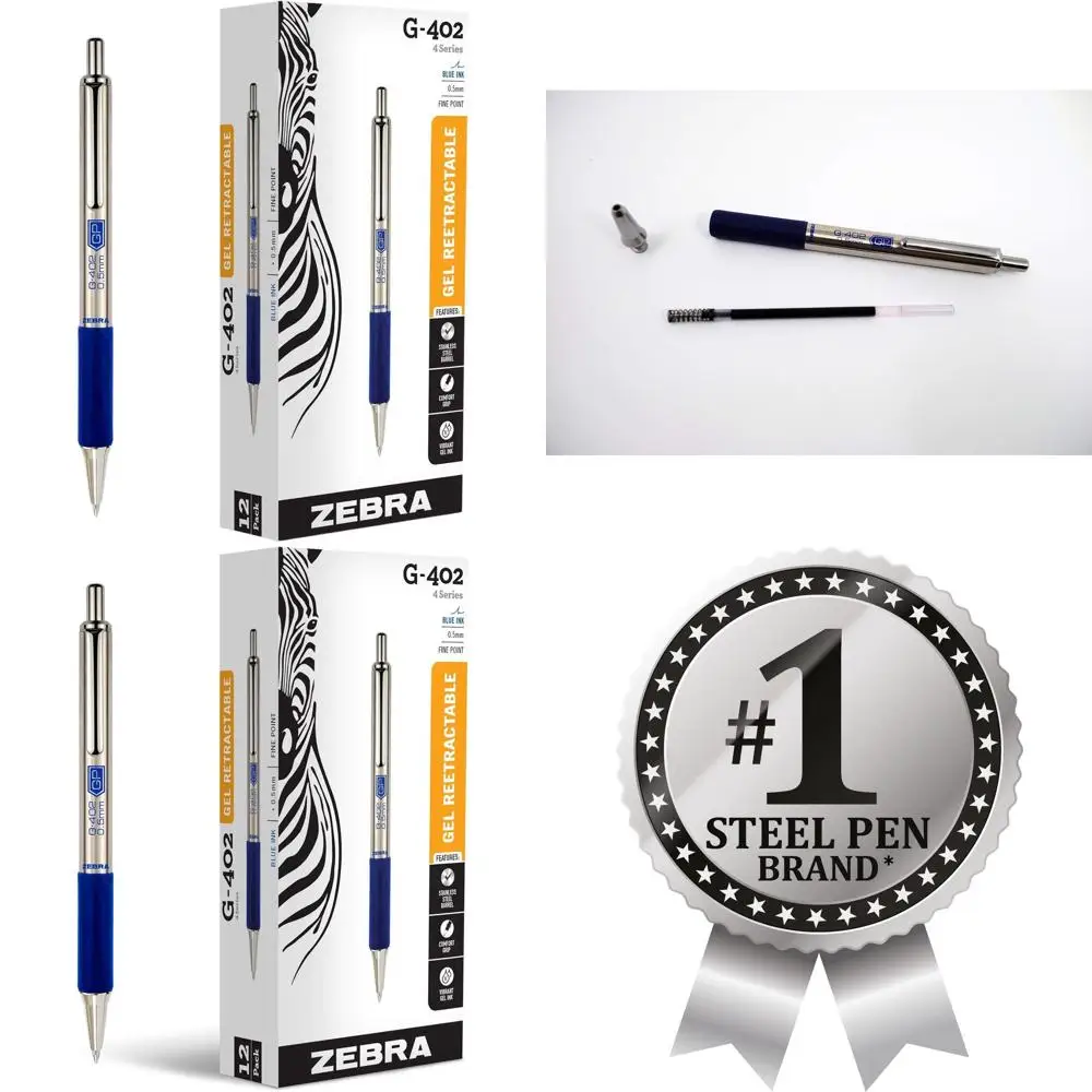 

12-Piece G-402 Blue Gel Pen Set, 0.5mm Fine Tip, Stainless Steel, Comfort Grip, Metal Clip, Pocket-Size (49920)