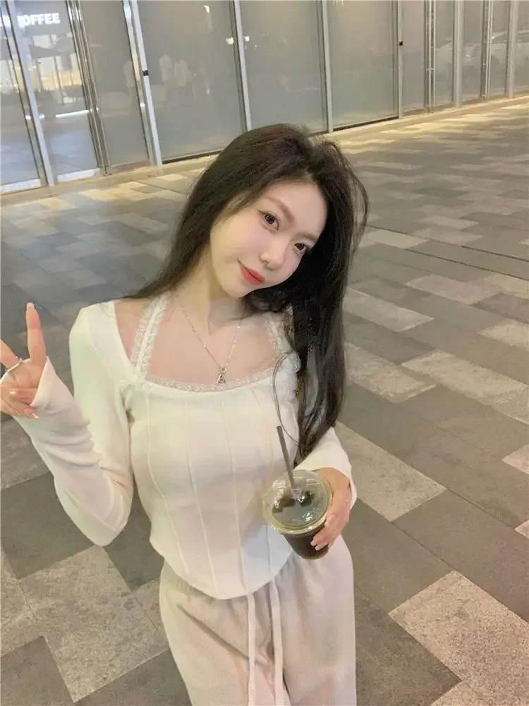 Halter T-shirts Frauen Grundlegende Casual Hotsweet Alle-spiel Frühling Beliebte Patchwork Gestellte Elegante Mode Weiche Chic Koreanischen Stil