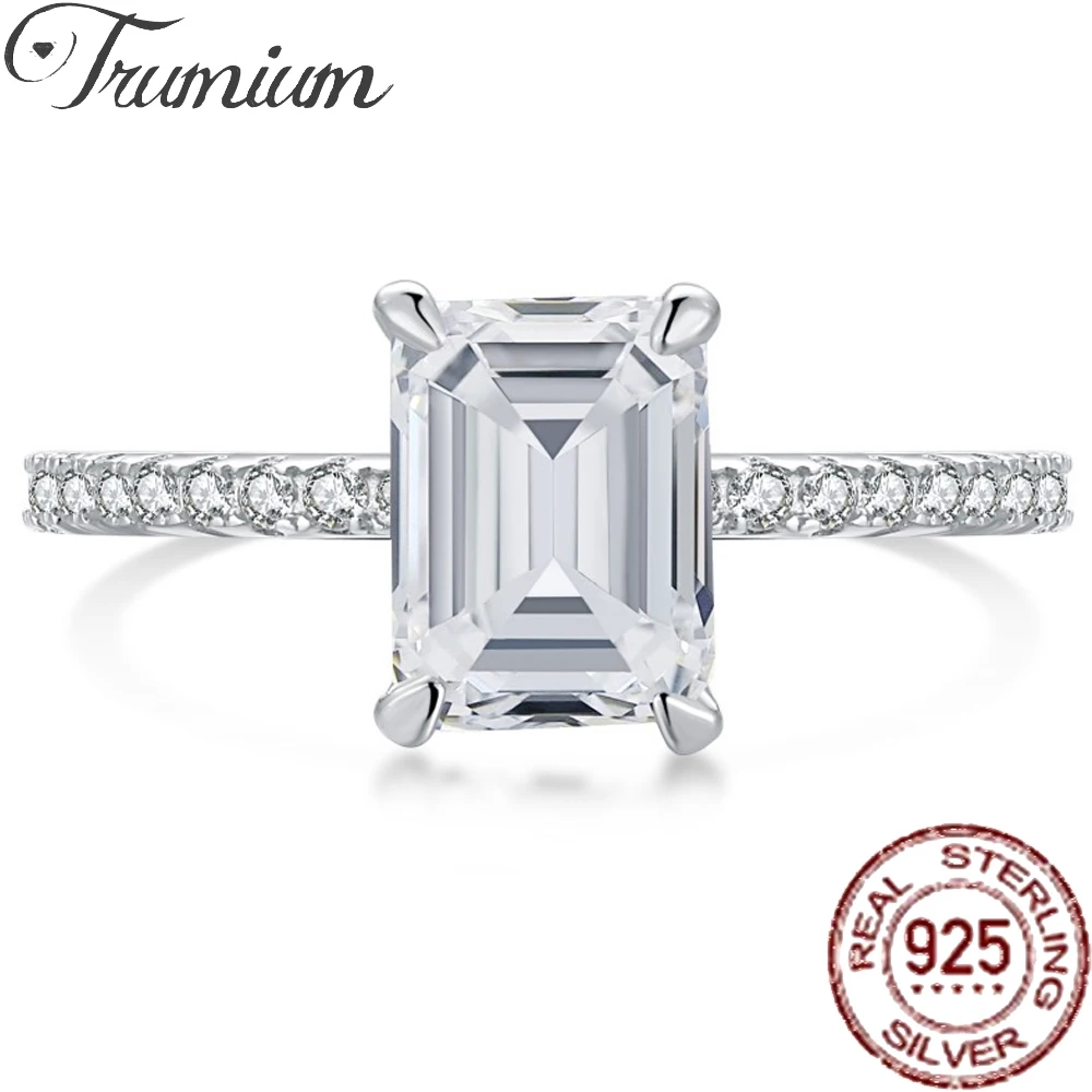 

Trumium 925 Sterling Silver Solitaire Wedding Engagement Rings Rhodium Plated 2CT Emerald Cut Cubic Zirconia CZ Ring for Women