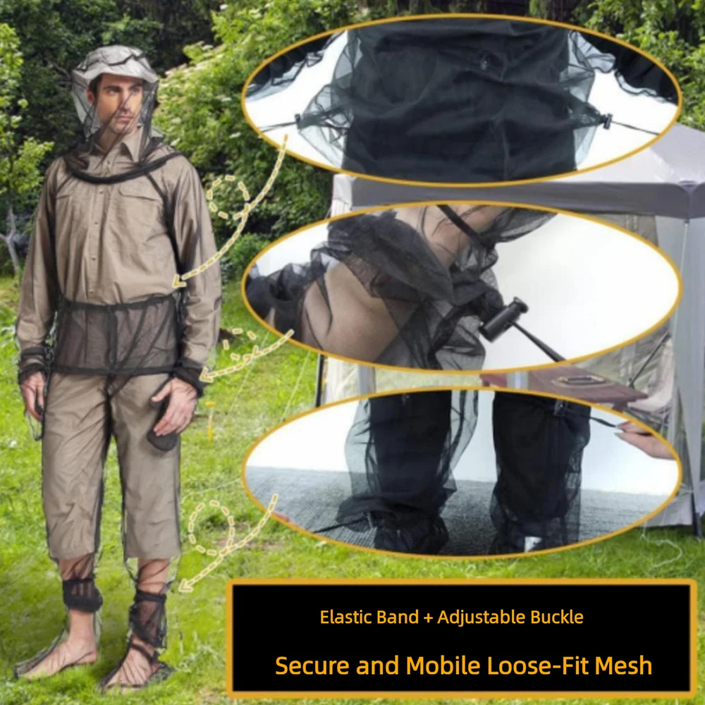 Outdoor Sport Whole Body Isolation Gown Adjustable Travel Exploration Suit Camping Ventilate Mesh Mosquito Proof Clothing Suit