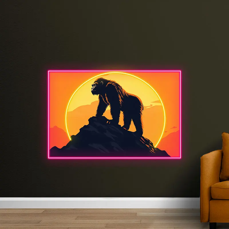 Toysign Sunset Gorilla Neon Wall Art - Powerful LED Decor for Living Room, Man Cave, Unique Gift for Gorilla Lovers - Pink Frame