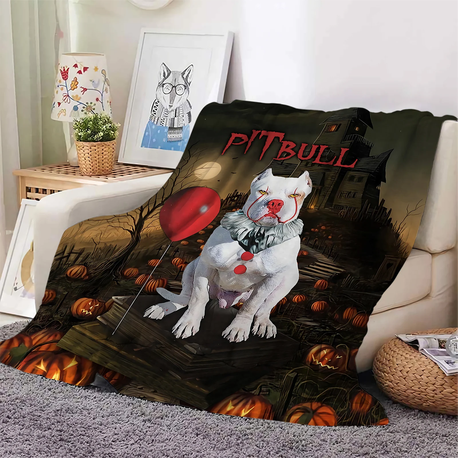 

Halloween Pitbull Flannel Blankets Funny Dog 3D Printed Throw Blanket Office Nap Travel Portable Quilts Dropshipping