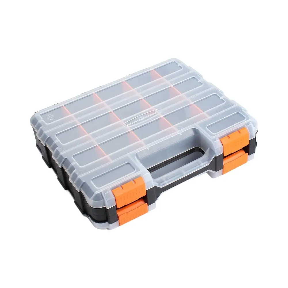 Double Sided T'ool Organizer Box Adjustable Dividers Transparent Lids Sturdy Locks For Small Parts Screws Hardware Storage Case