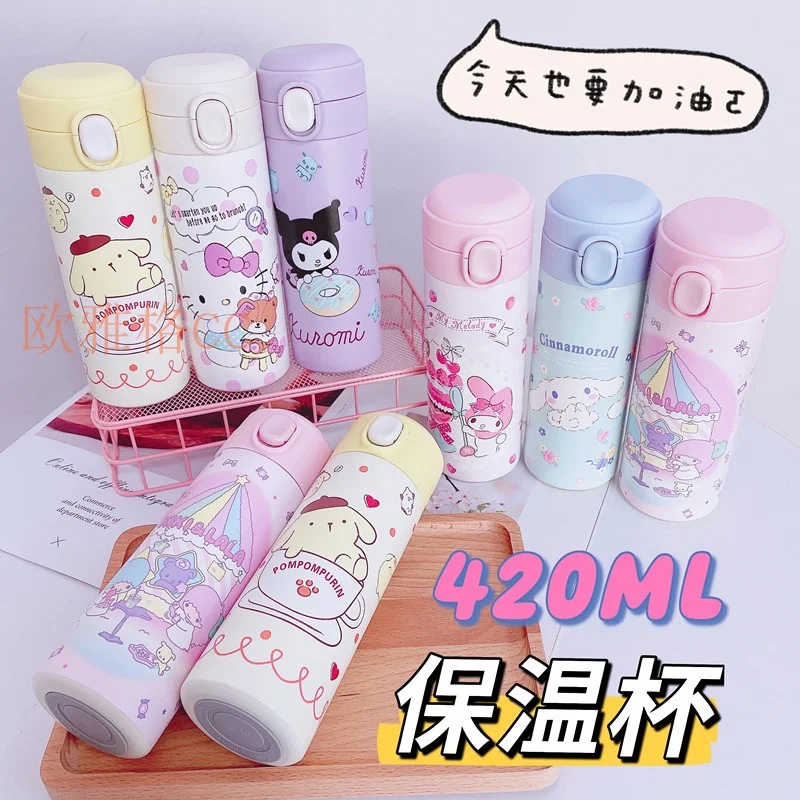 Cartoon Sanrio Thermos Cup Cute Kuromi 304 Stainless Steel Bouncing Cup HelloKitty My Melody Portable Water Bottle Student Gift