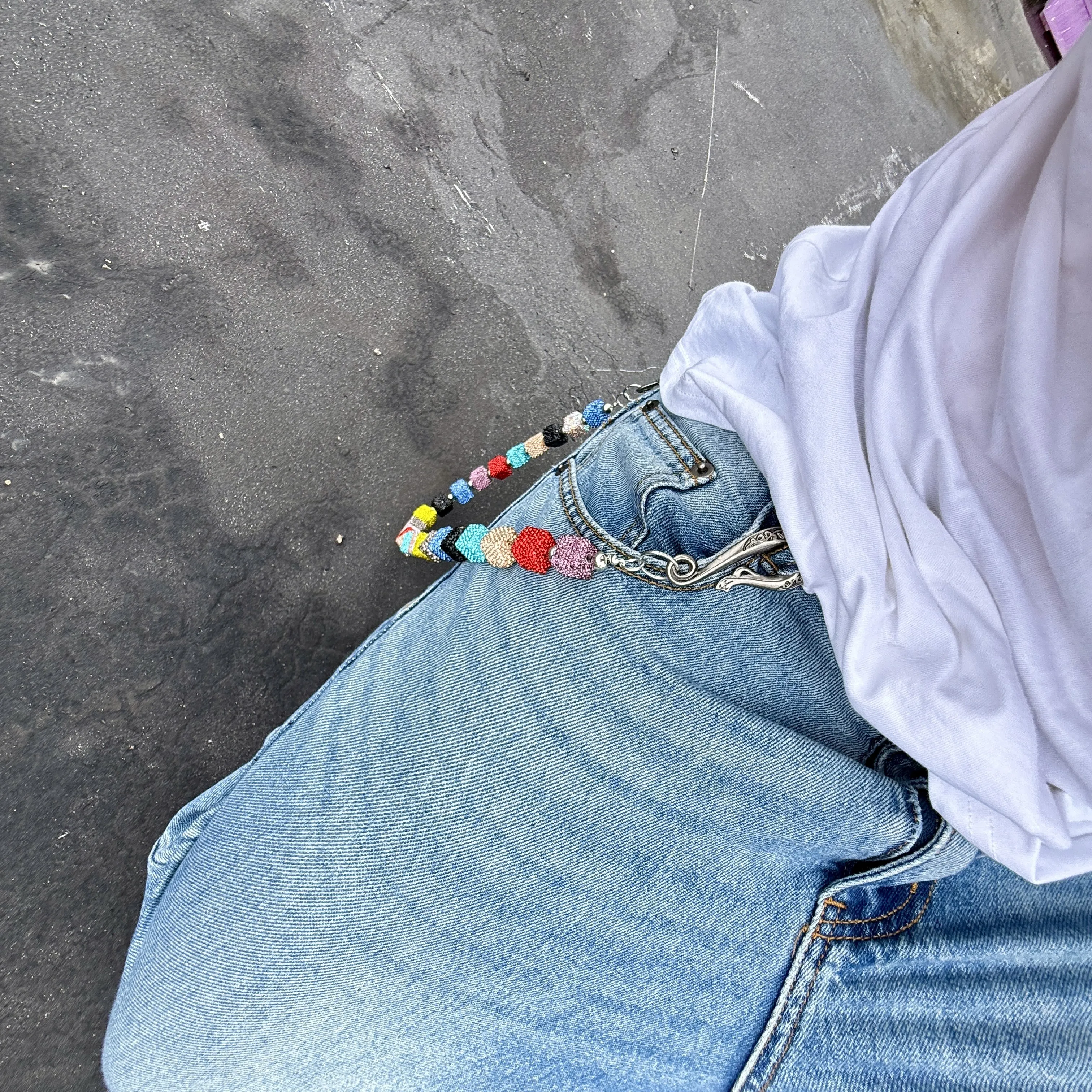 Original punk style pants chain, multiple color bead connection design, fashionable waist accessory