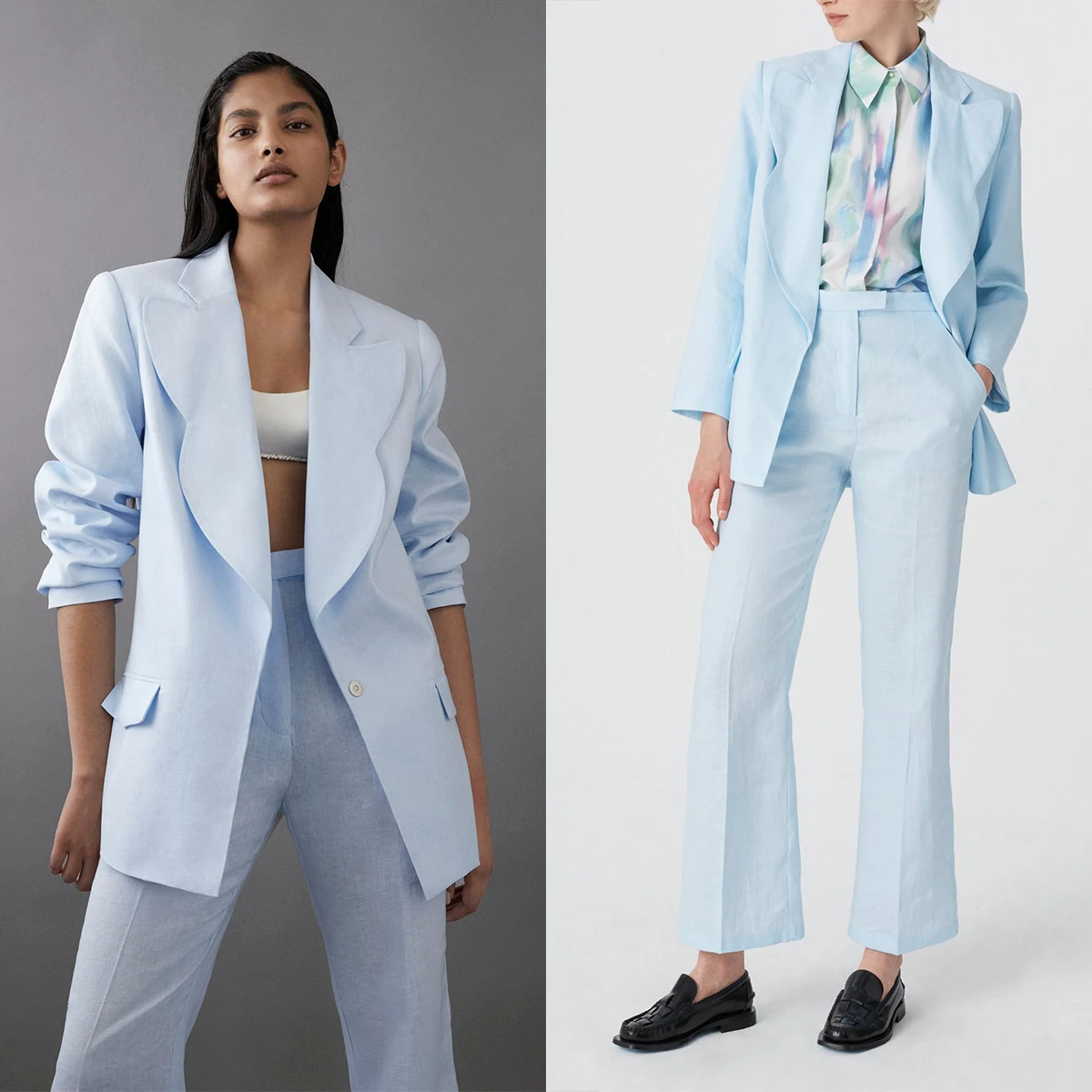 Sky Blue Woman Blazer Sets Long Trousers Custom Made Office Lady Two-Pieces Single Breasted Business Wear