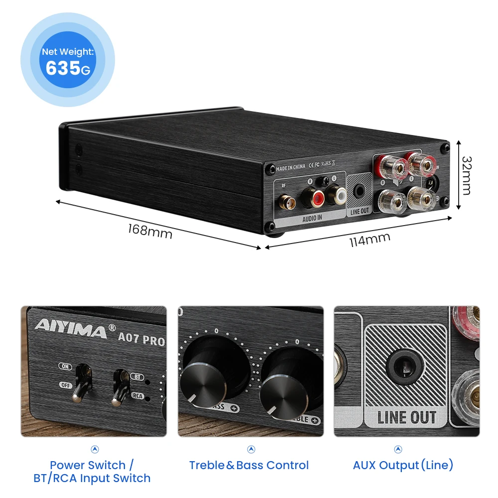 Aiyima tpa3255 a07 pro a07 amplificador de potência bluetooth amplificador de áudio 2.0 alto-falante estéreo amplificadores de alta fidelidade amp