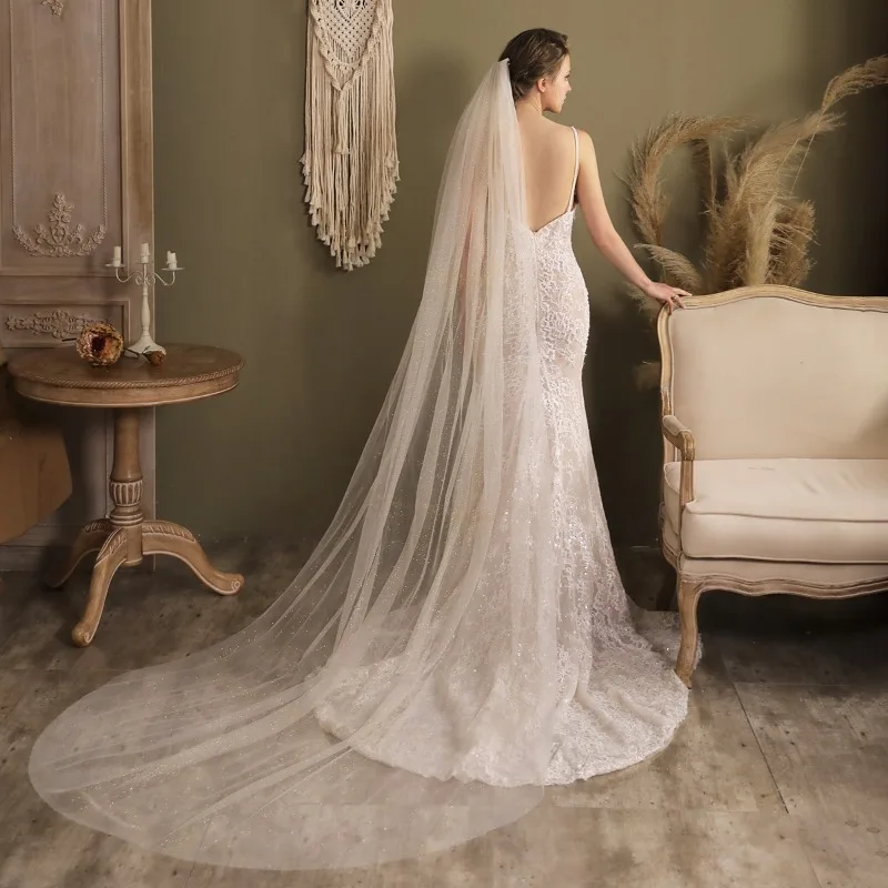 

V825 New Sparkling Pink Bridal Veil Long Trailing Church Wedding