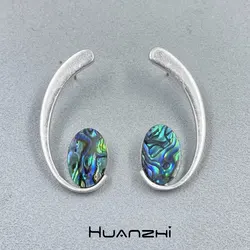 Alien Irregular Semicircle Moon Oval Colorful Laser Shell Unique Metal Earrings for Women Girl Vintage Jewelry HUANZHI 2024 NEW