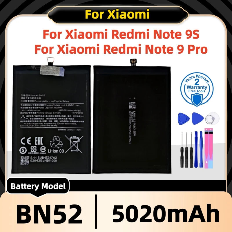 100%New High quality Original BN52 Battery For Xiaomi Redmi Note 9S Note 9 Pro Replace Phone Batteries Fast Shipping+ Tools