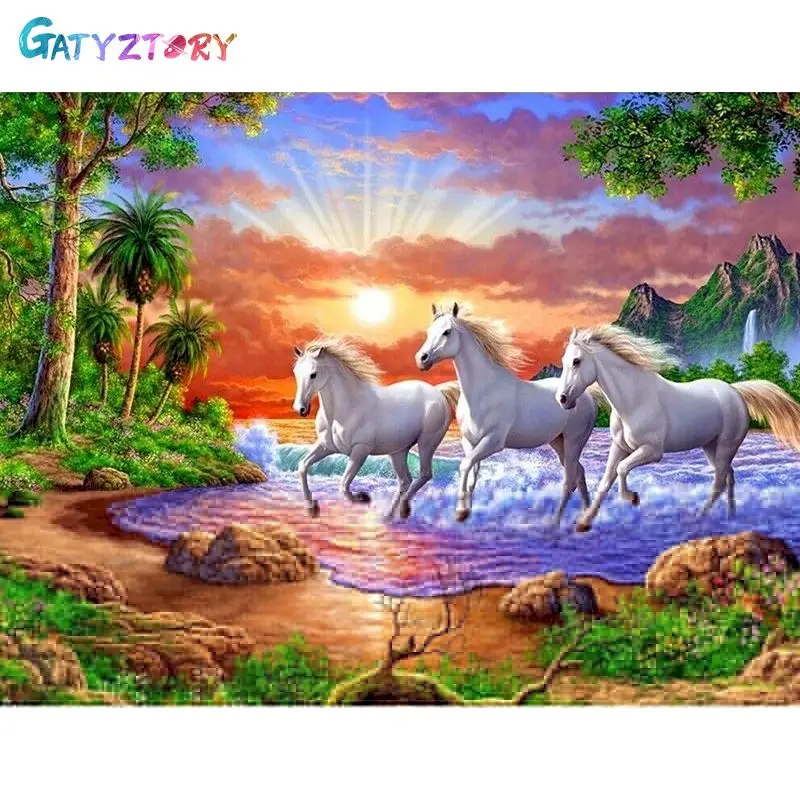 

GATYZTORY DIY Pictures By Numbers Animal Kits Coloring By Number Horse Drawing On Canvas Hand Painted Painting Art Gift Home Dec