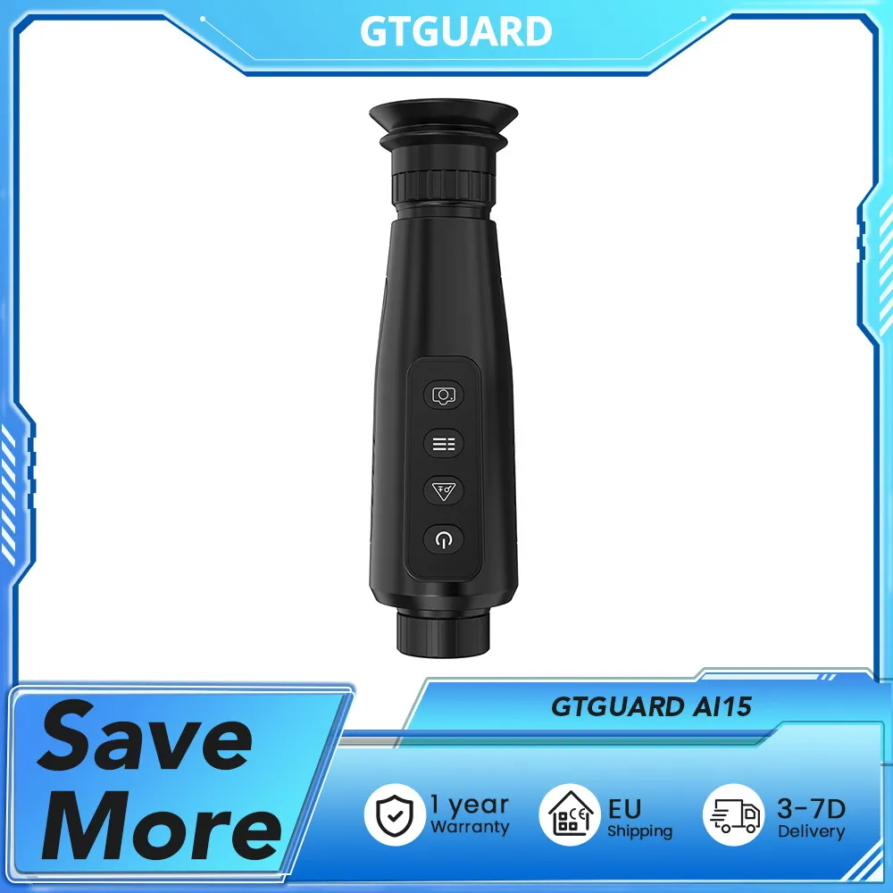GTGUARD AI15 Monoculare per visione notturna con imaging termico, zoom digitale 1-8x, risoluzione 384*288 Batteria integrata da 32 GB di archiviazione da 4000 mAh