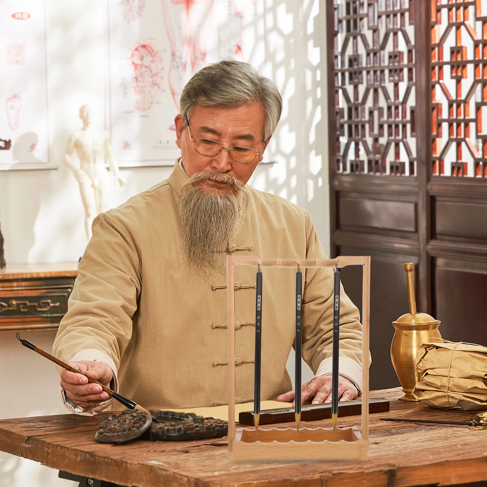 

Storage Rack Retro Nanzhu Pen Holder Student Use Bamboo Calligraphy Brush Display