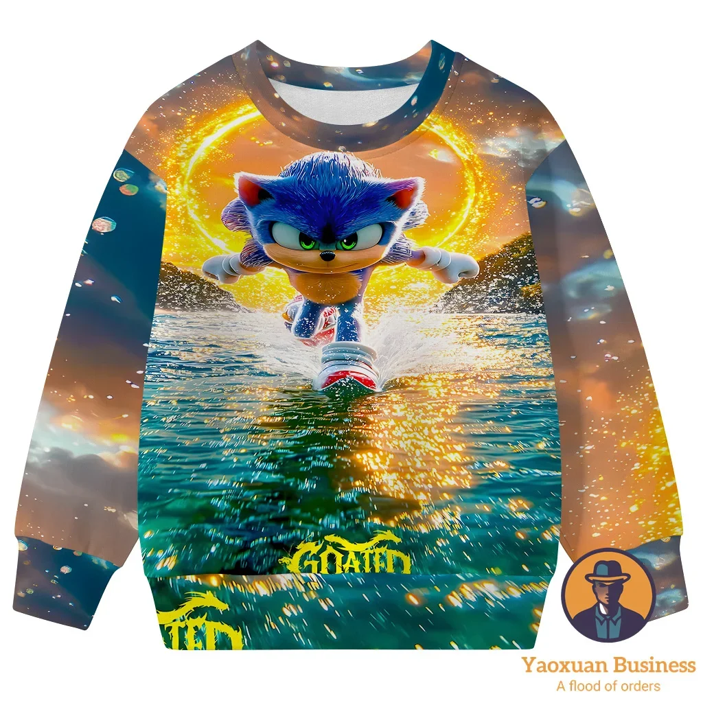 

New Autumn Winter Sonic 2025 3D Crew Neck Sweatshirt Kids Teens Boys Girls Cartoon Print Trendy Best Selling Hot Fashion