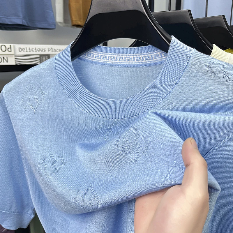 

High Quality 100% Lyocell Clothes Men 2025 Summer Casual O-Neck Thin Knitwear Short Sleeve Tops Male Breathable Knit Tee Shirts