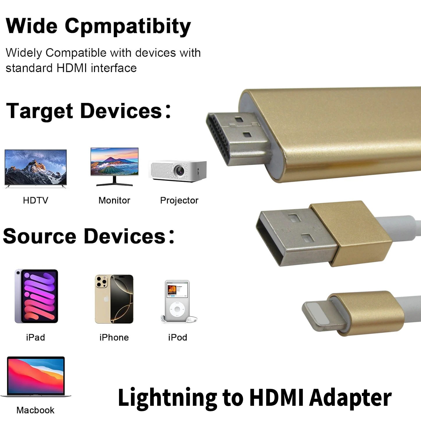 for Lightning to HDMI Adapter 1080P HD Sync Screen Connector HDMI Cable for iPhone 14/13/12 to HDTV Projector Monitor