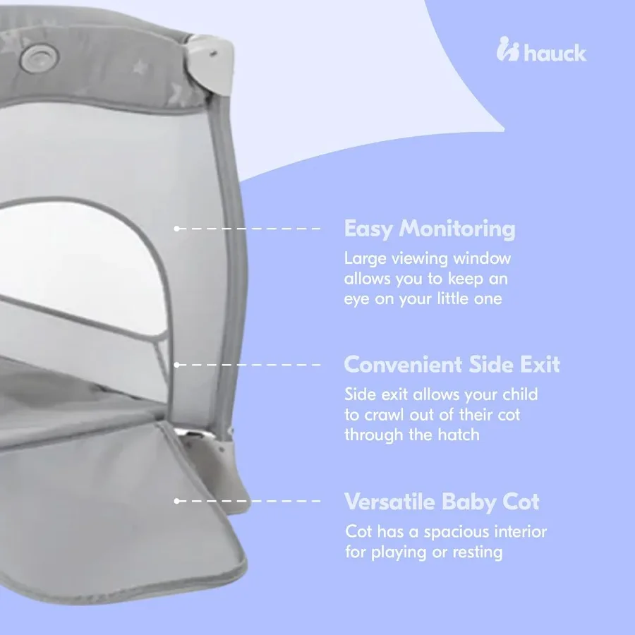 Sleep N Play Center Lettino da viaggio portatile per bambini con culla, fasciatoio, box, culla pieghevole per neonati, bambini piccoli, stelle grigie