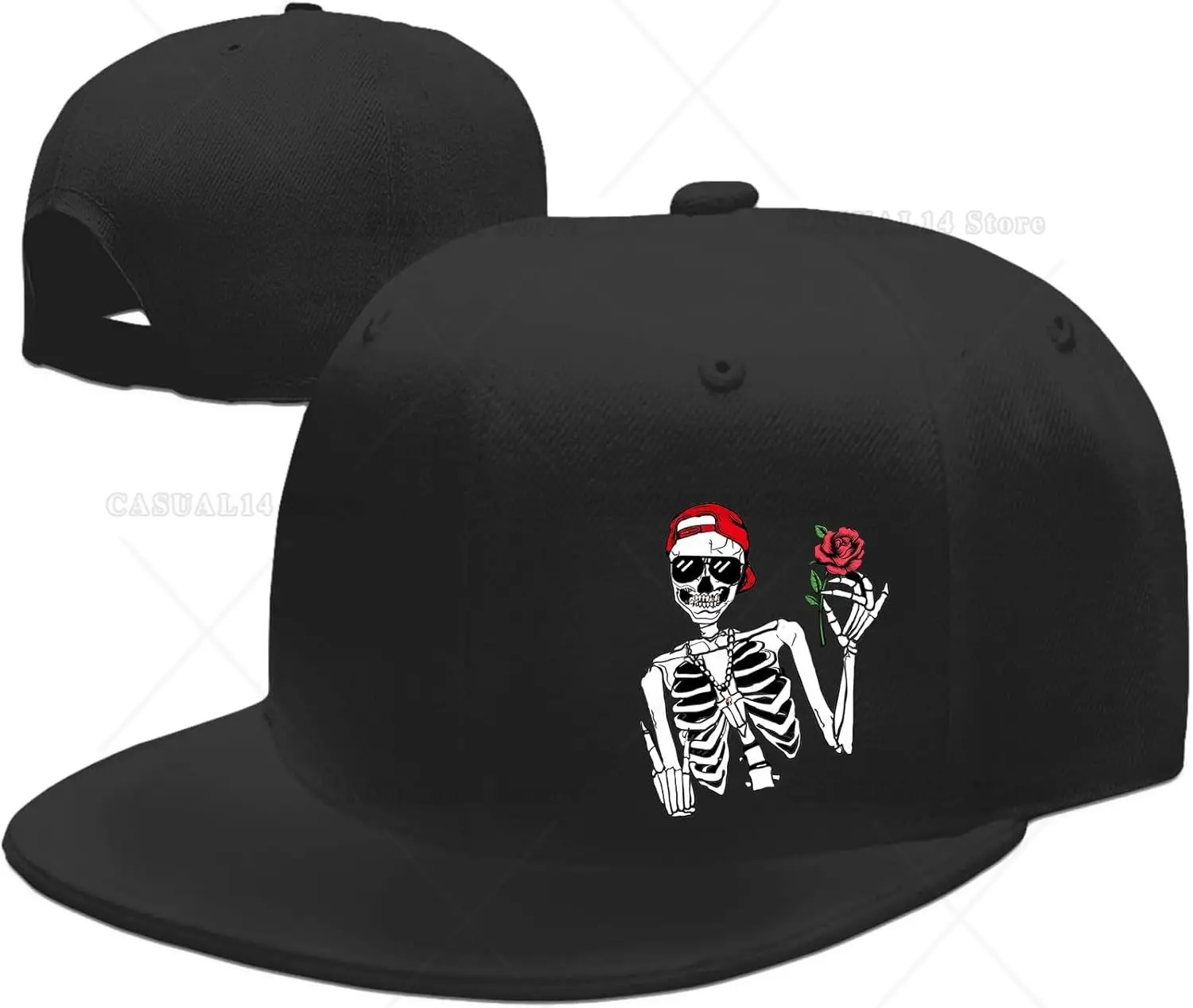 

Skull Rose Snapback Hats Men Flat Bill for Teens Adults Hiphop Rapper Cool Hats Black Baseball Hats