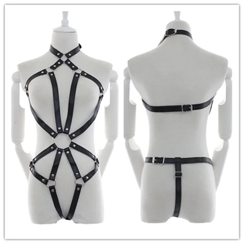 

PU Leather Bodysuit Sexy Bondage Lingerie Body Harness Garter Belt Underwear Goth Punk Suspenders Straps Erotic Garters Costumes