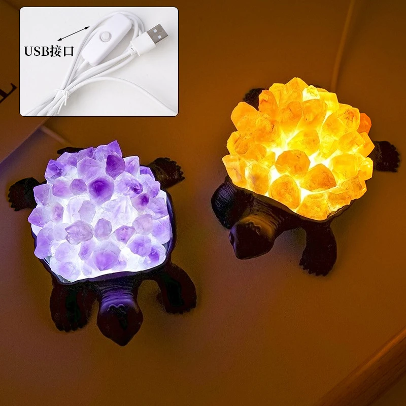 

1PC Natural Crystal Amethyst Citrine Bud Raw Stone Turtle Shaped for Living Room Study Bedroom Bedside Decor