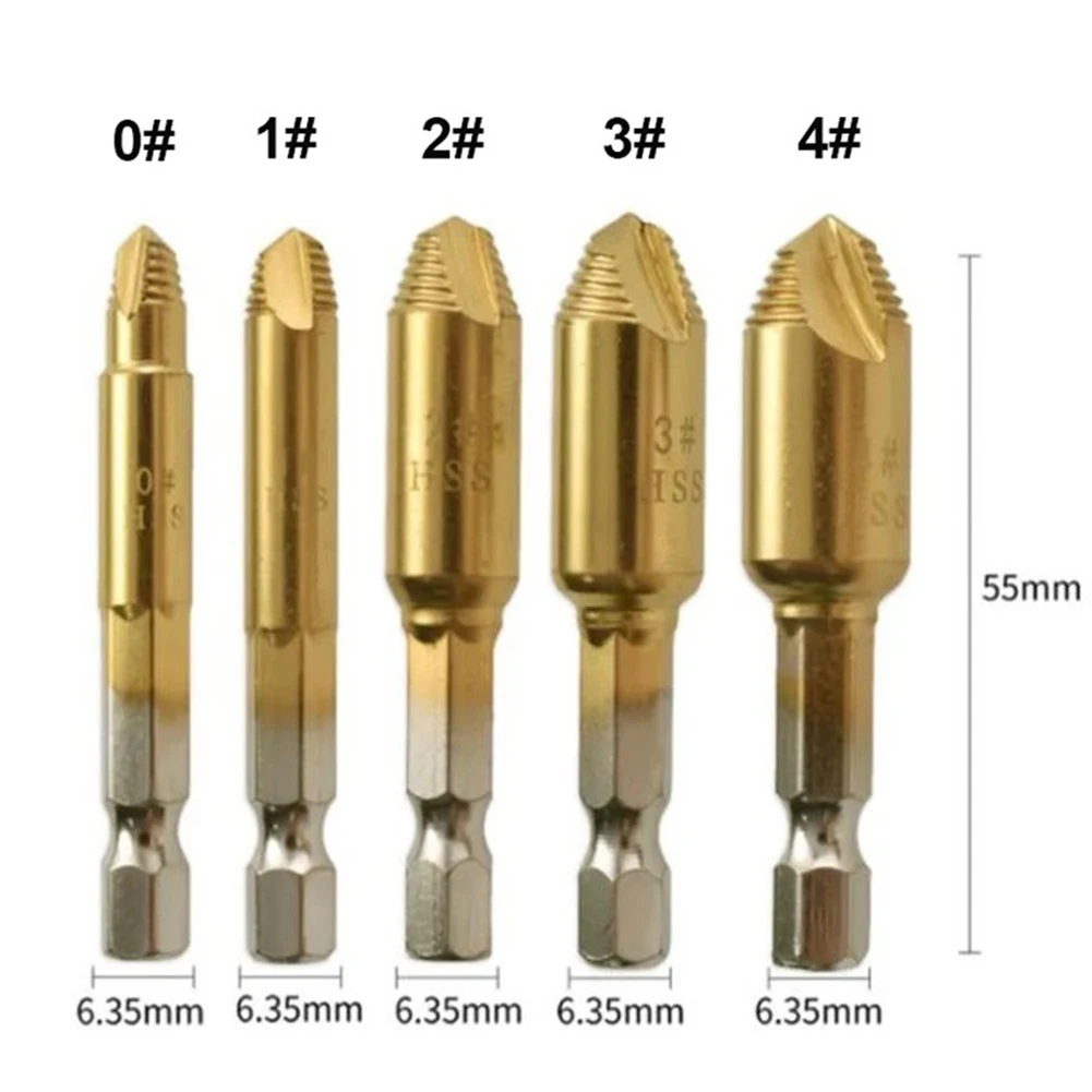 5pcs Damaged Screw Extractor Hexagonal Shank Broken Head Screw Extractor Screwdriver For Taking Out Electric Drill Power Tool