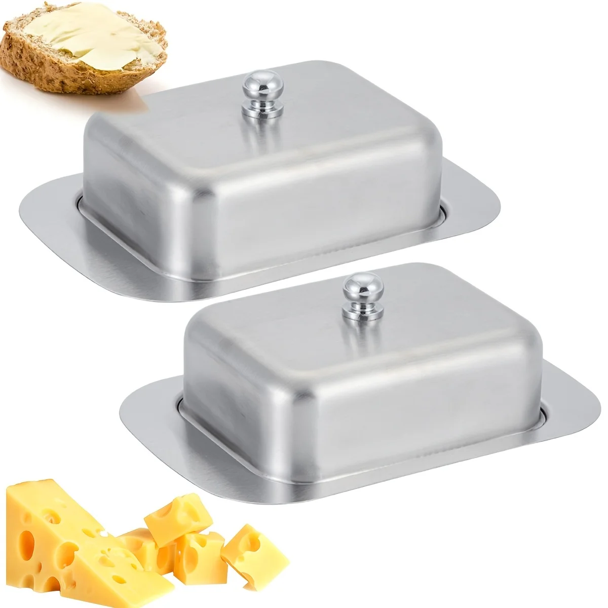 

E5 Stainless Steel 1PC Butter Dish with Lid Double Covered Butter Tray Butter Dish Convenient Butter Tray for Kitchen Dinnerware
