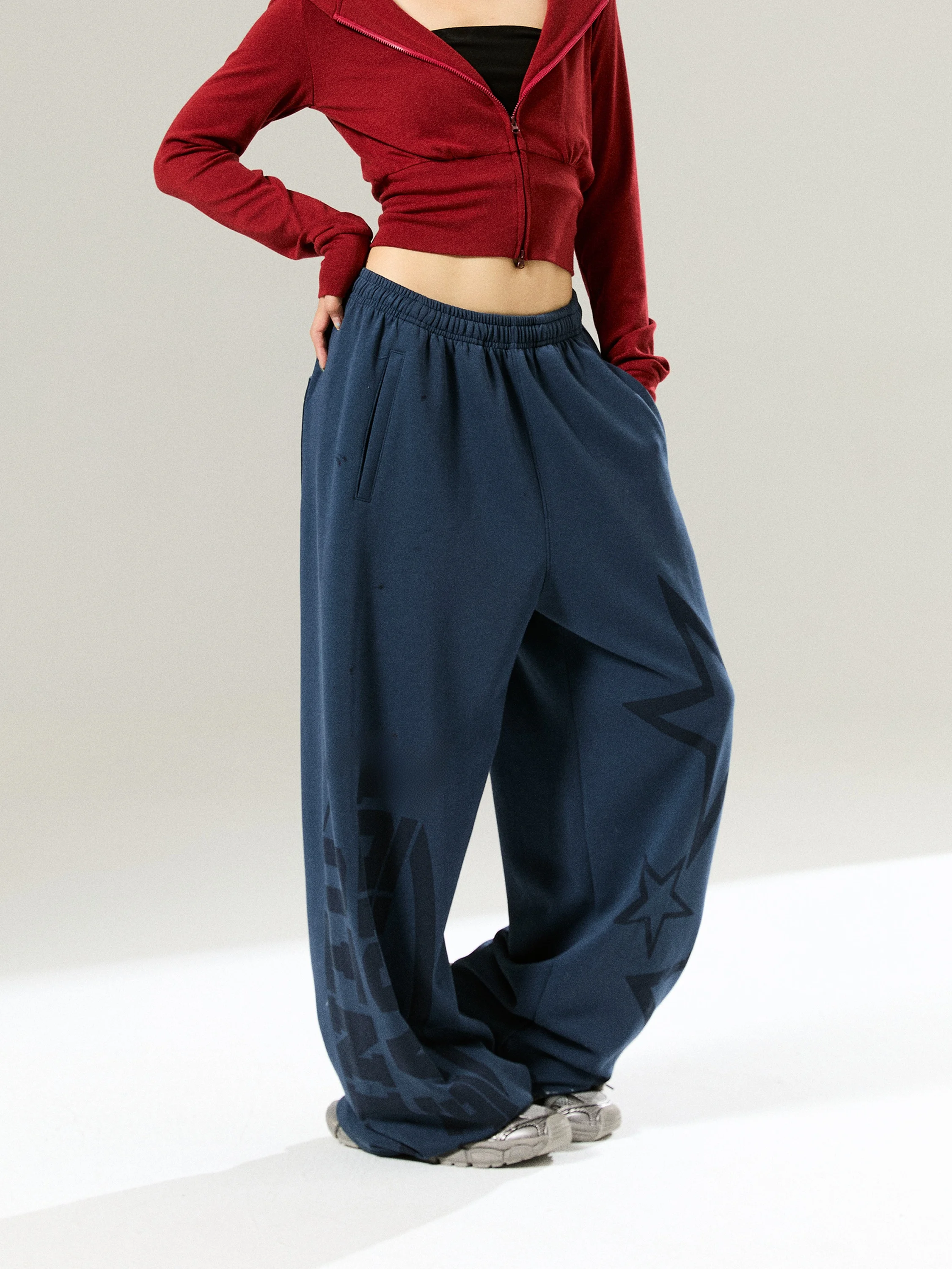 

Sea Side Star High Waist Straight Leg Pants Women's Casual Sporty Jazz Dance Streetwear Long Trousers Comfortable Cotton Blend