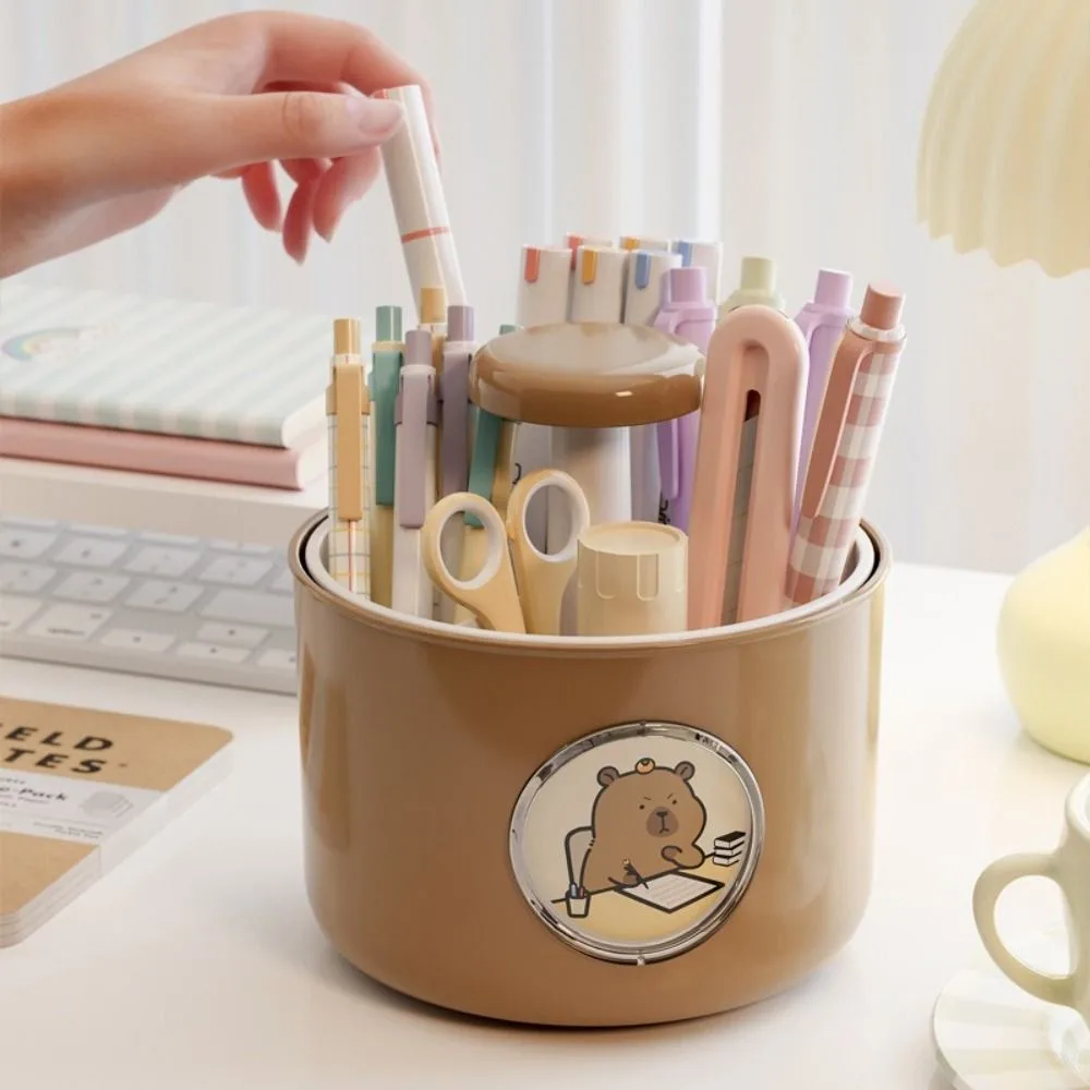 

4 Patterns Capybara Rotating Pen Holder Rotatable Large Capacity Capybara Desktop Storage Box Plastic 4 Grid