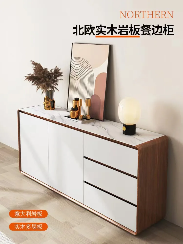 

Modern simple rock slab dining side cabinet, locker, tea cabinet, light luxury walnut locker, solid wood paint dining cabinet