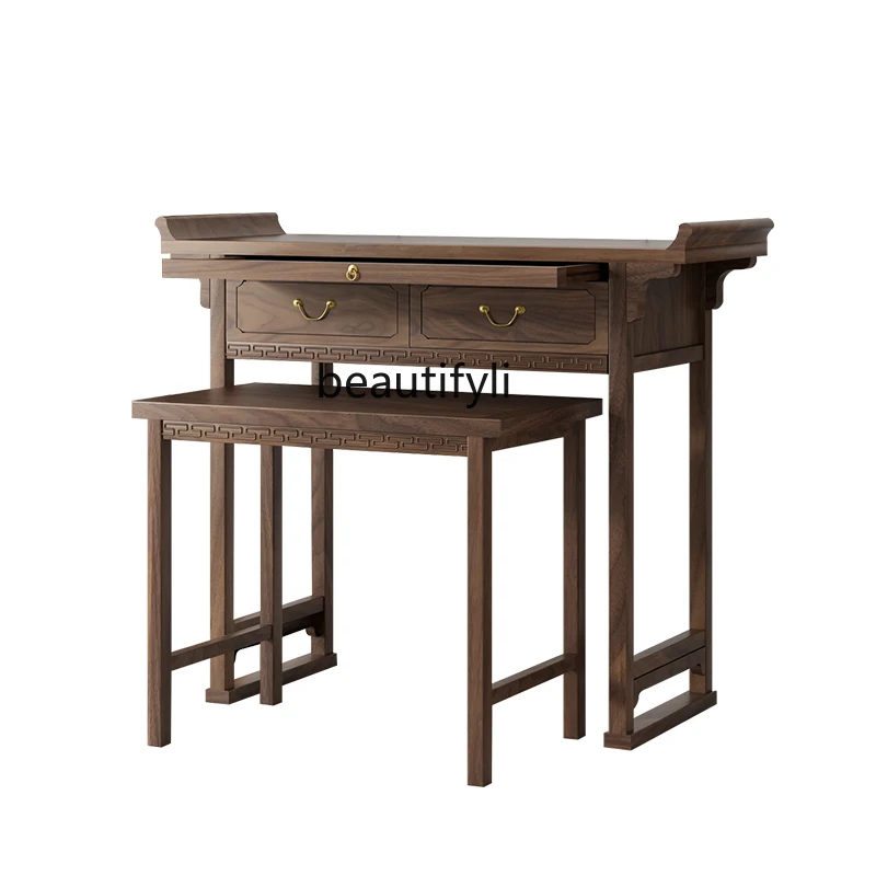 

New Chinese-style table for household Buddhist hall solid wood living room Zhongtang Buddhist table double layer