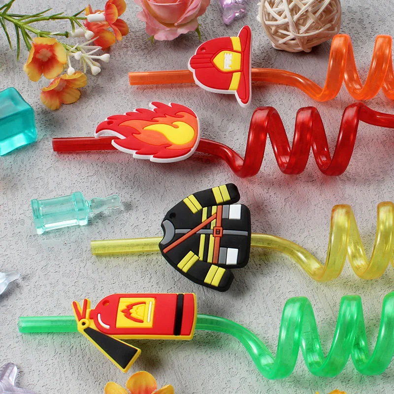 12-pack of firefighter-themed straws, reusable, perfect as party favors, for birthday parties, and as wedding decorations,