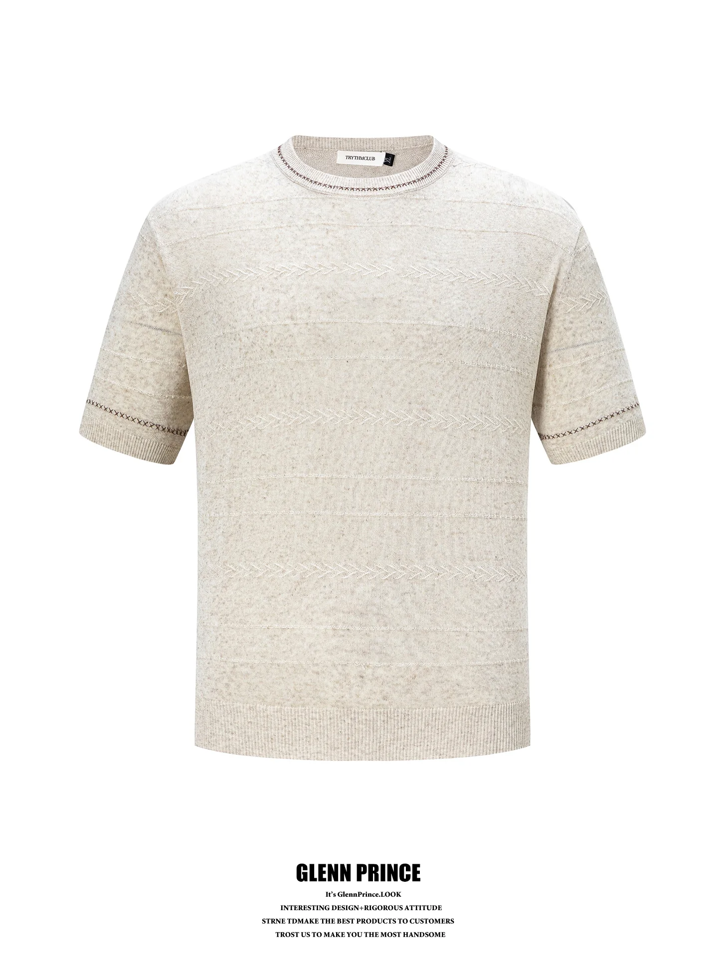 

GPstudio Italian Vintage Color Block Knitted Short Sleeve T-Shirt Men's Summer Business Casual Versatile Loose Fit round Neck