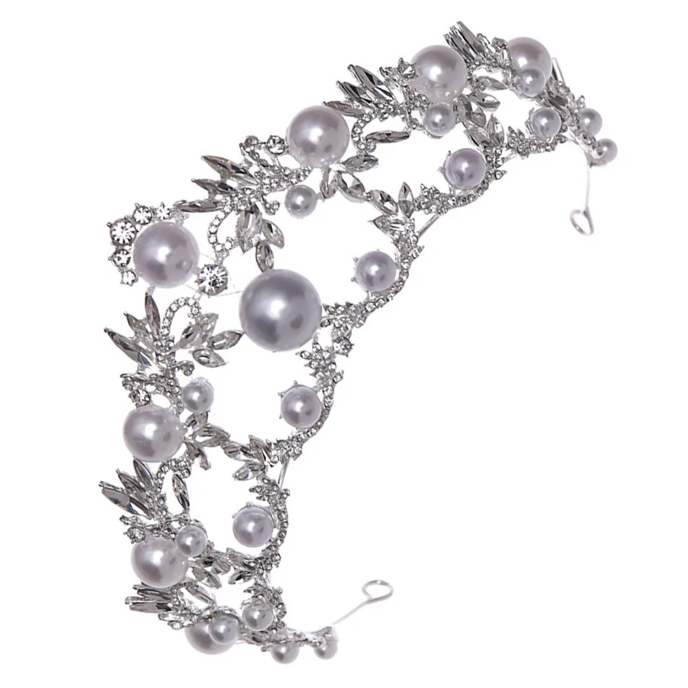 

Изысканная свадебная корона с жемчугом и стразами, элегантный головной убор для невесты, украшение для волос для женщин