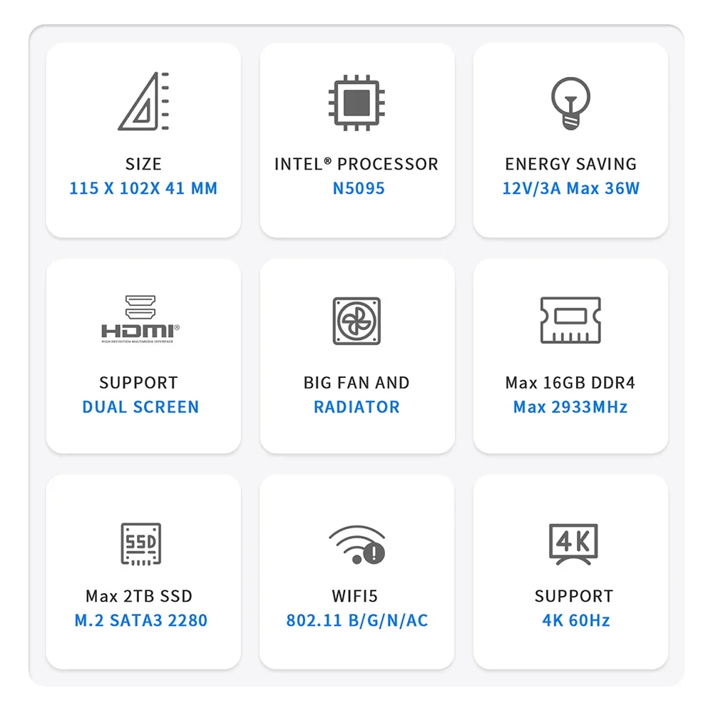 Beelink Mini S Intel 11th Gen N5095 Mini PC Windows 11 DDR4 8GB 256GB SSD Computer da gioco Desktop VS J4125 GK Mini GK3V