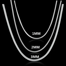 Hot classic 1MM/2MM/3MM solid Snake Chain 925 Sterling Silver Necklace For Men Women Fashion party Jewelry for pendant brands